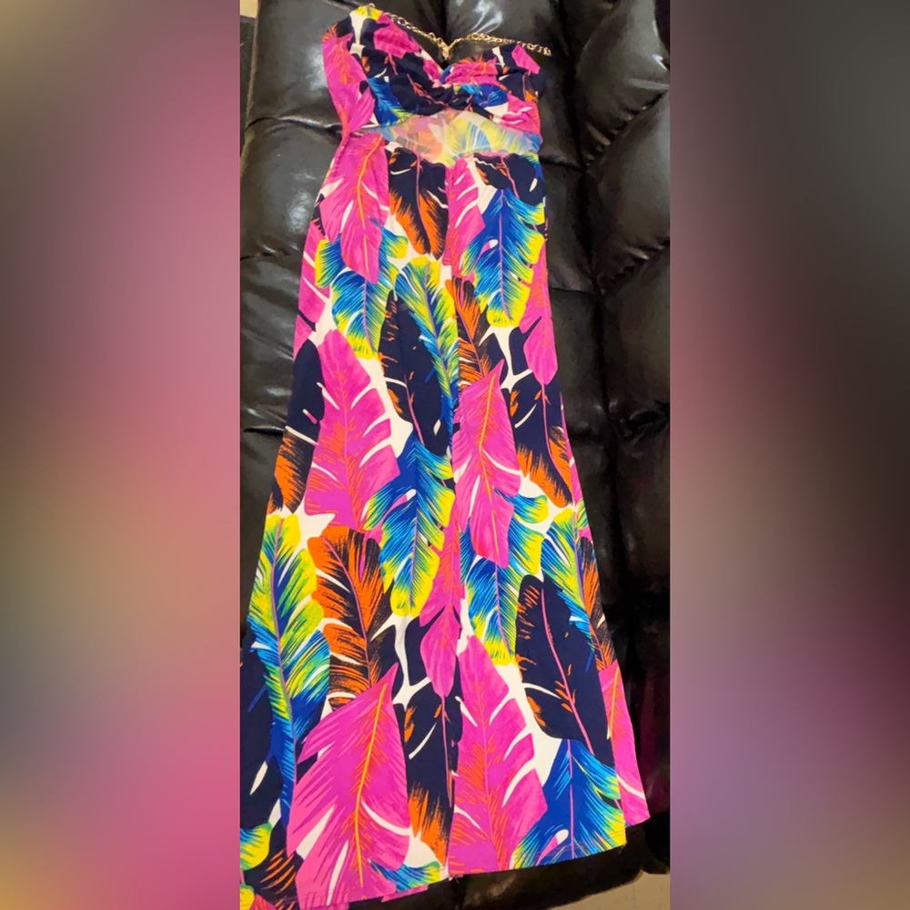 Fashion Nova Pink and Blue Maxi A-Line Dress Resort Vacation Cruise